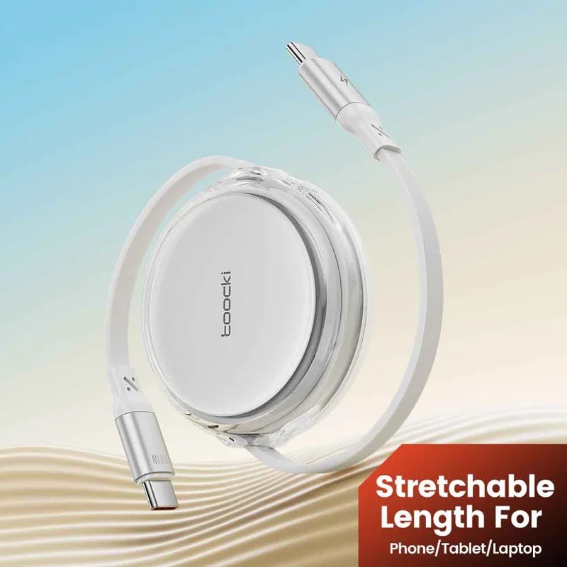 TOOCKI TQ-X94C2 1m Retractable USB C to USB C 100W PD Fast Charging Data Transfer Cable - White