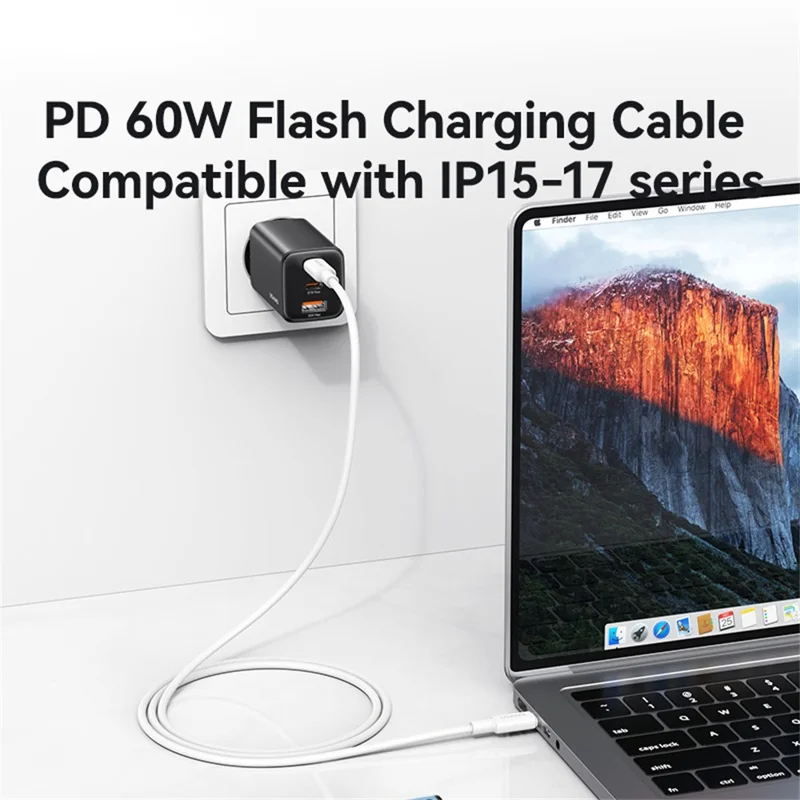 USAMS U90 SJ763 1 m Type-C till Type-C-kabel 60 W snabbladdning dataöverföring – Vit