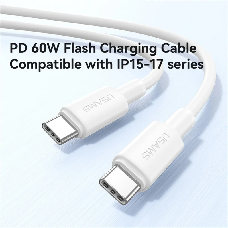 USAMS U90 SJ763 1 m Type-C till Type-C-kabel 60 W snabbladdning dataöverföring – Vit