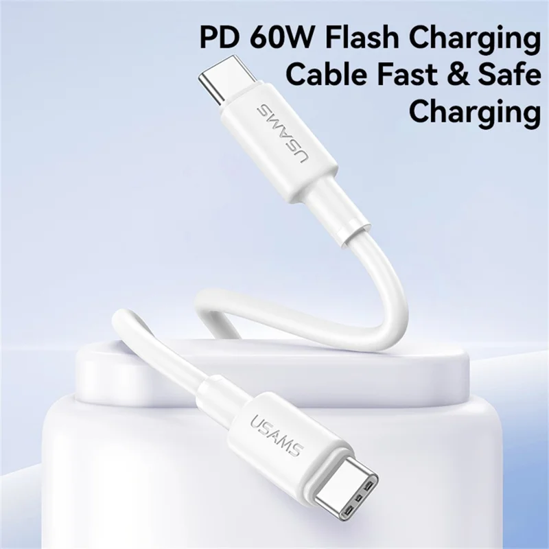 USAMS U90 SJ763 1 m Type-C till Type-C-kabel 60 W snabbladdning dataöverföring – Vit