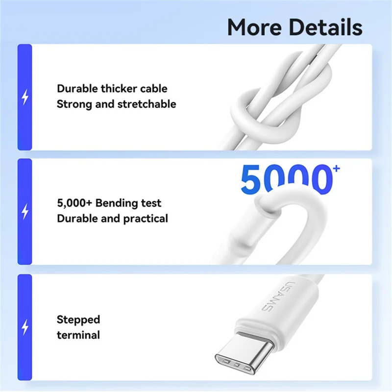 USAMS U90 SJ763 1 m Type-C till Type-C-kabel 60 W snabbladdning dataöverföring – Vit