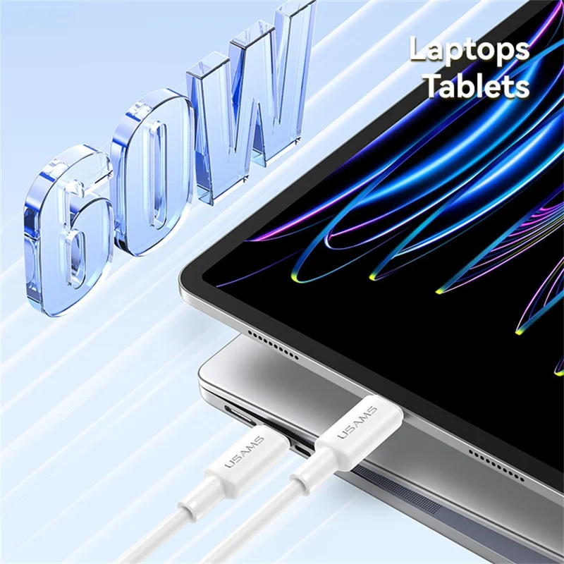 USAMS U90 SJ763 1 m Type-C till Type-C-kabel 60 W snabbladdning dataöverföring – Vit