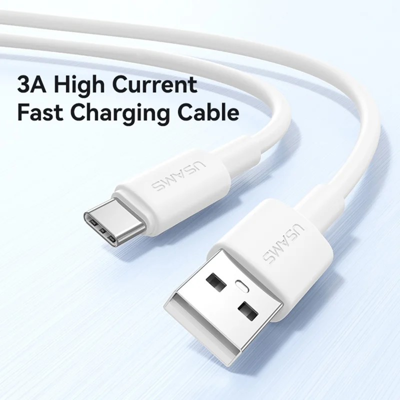 USAMS U90 SJ761 1 m USB-A till Type-C-kabel 3 A snabbladdning dataöverföringskabel, 480 Mbps hastighet – Vit
