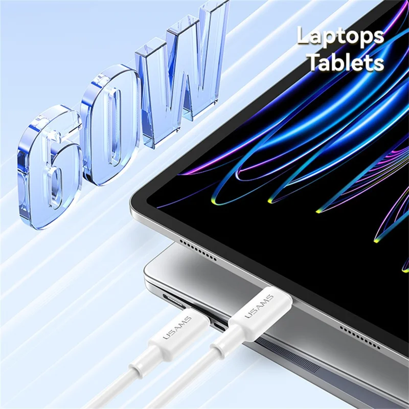 USAMS U90 SJ761 1 m USB-A till Type-C-kabel 3 A snabbladdning dataöverföringskabel, 480 Mbps hastighet – Vit