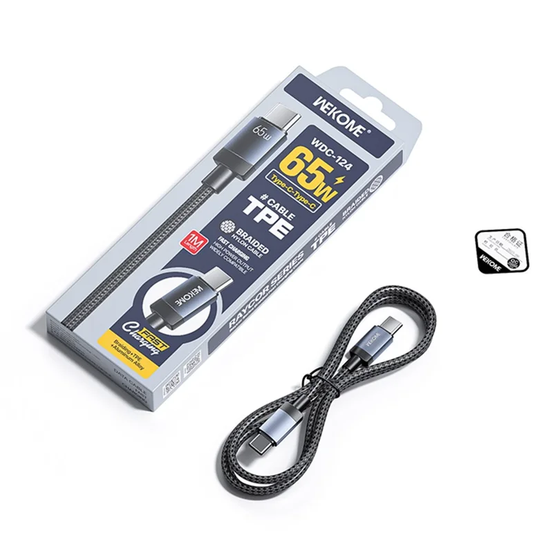 WEKOME WDC-124 Kinkong Raycor Series Braided Data Cable Type-C to Type-C 65W Fast Charging Cable