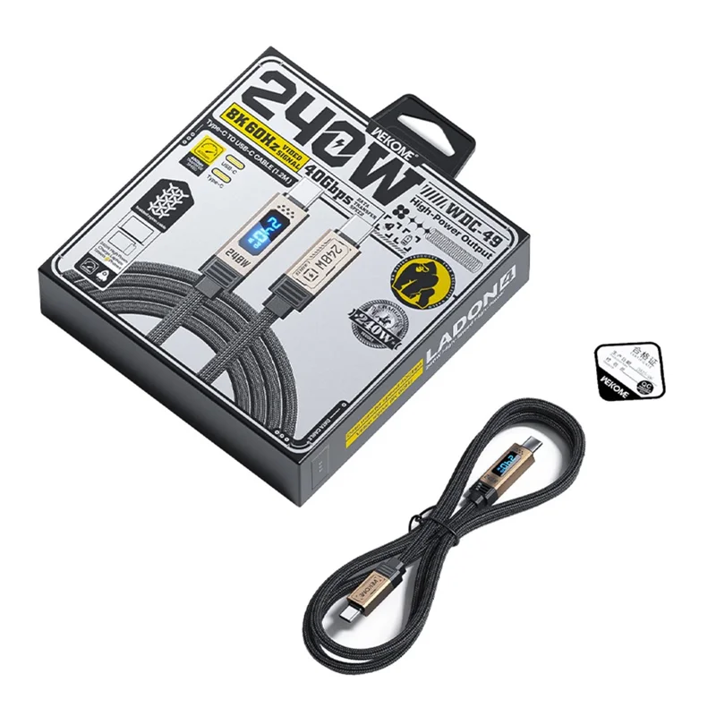 WEKOME WDC-49 Ladon 4 Type-C to Type-C Cable 40Gbps Data Transfer 240W High Power Data Cable