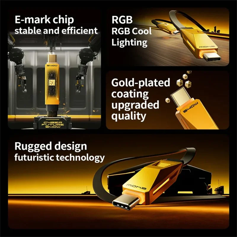 MOVE SPEED YSUCC02-C10 1m Data Cable High Power Transfer USB-C Fast Charging Cord - Yellow