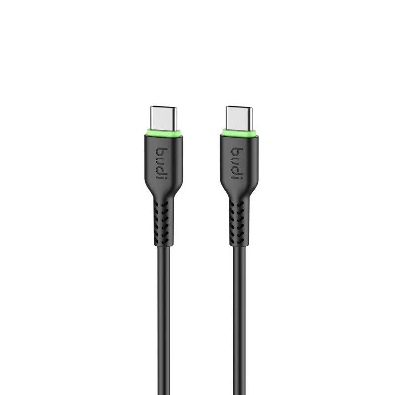 BUDI DC158TT10 1m 65W Fast Charging Type C Cable Soft TPE USB C to USB C Data Cord - Black