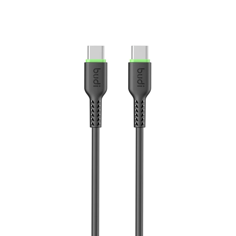BUDI DC158TT10 1m 65W Fast Charging Type C Cable Soft TPE USB C to USB C Data Cord - Black