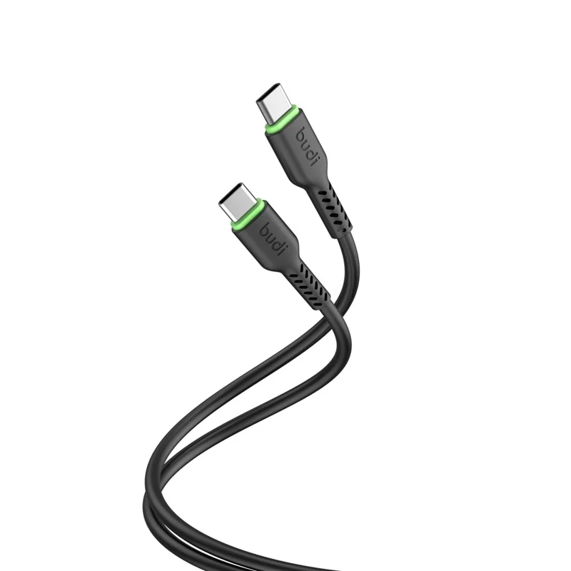 BUDI DC158TT10 1m 65W Fast Charging Type C Cable Soft TPE USB C to USB C Data Cord - Black