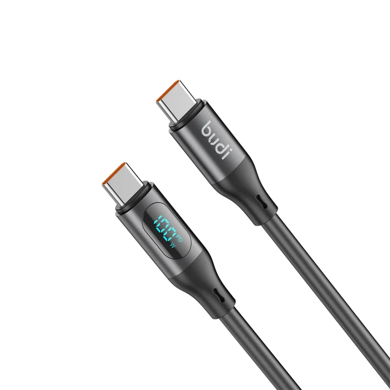 BUDI DC262TT12B 1.2m 100W PD Fast Charging USB C to USB C Cable Digital Display Liquid Silicone Data Wire
