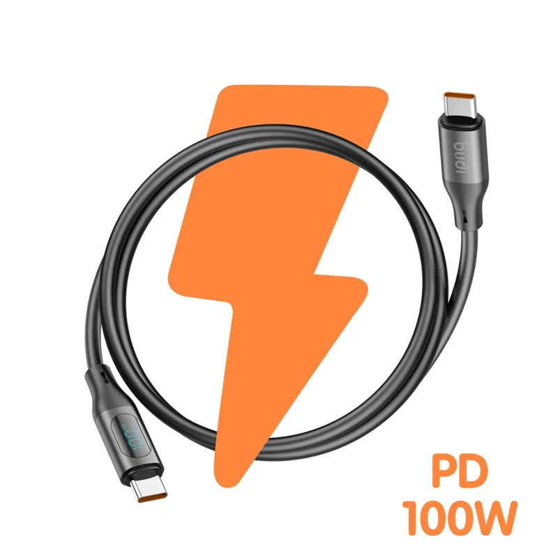 BUDI DC262TT12B 1.2m 100W PD Fast Charging USB C to USB C Cable Digital Display Liquid Silicone Data Wire