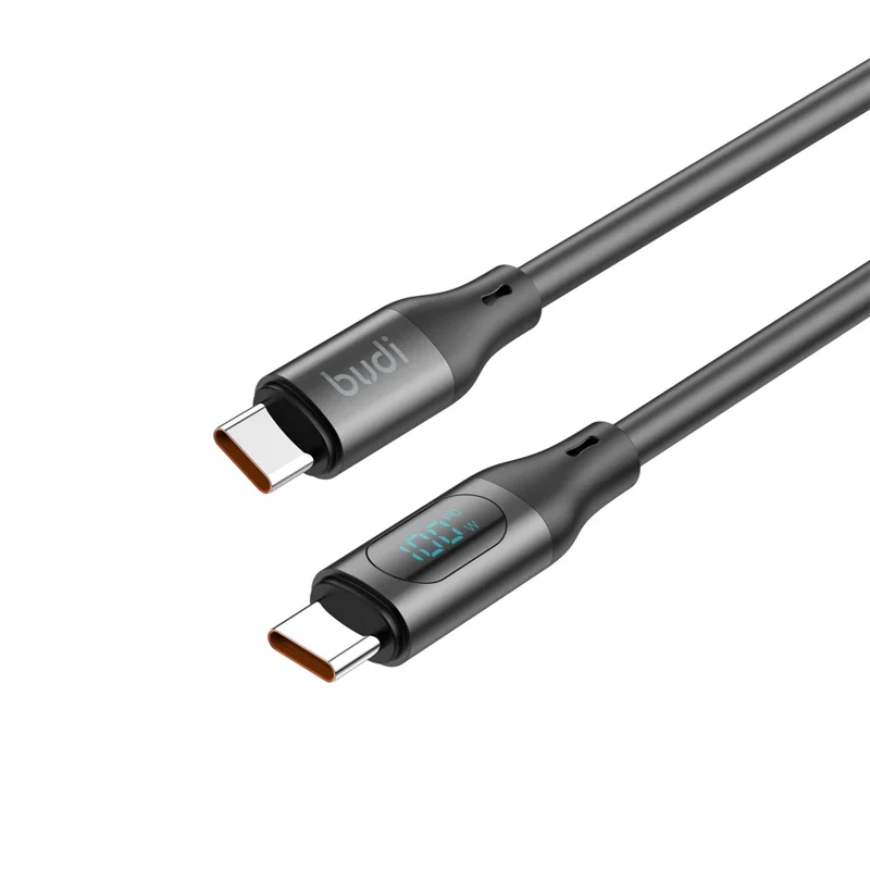 BUDI DC262TT12B 1.2m 100W PD Fast Charging USB C to USB C Cable Digital Display Liquid Silicone Data Wire