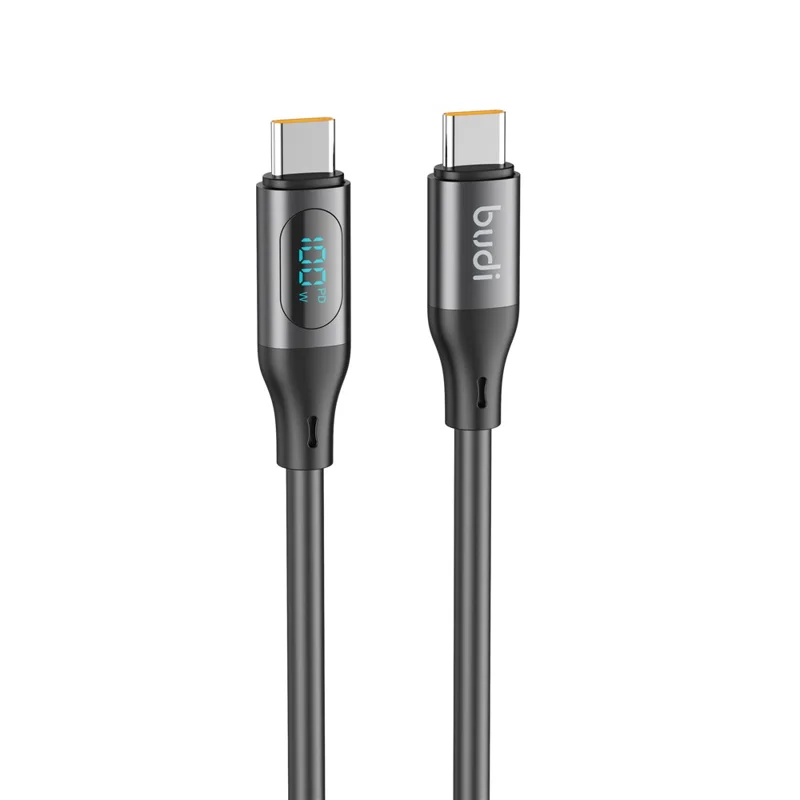 BUDI DC262TT12B 1.2m 100W PD Fast Charging USB C to USB C Cable Digital Display Liquid Silicone Data Wire