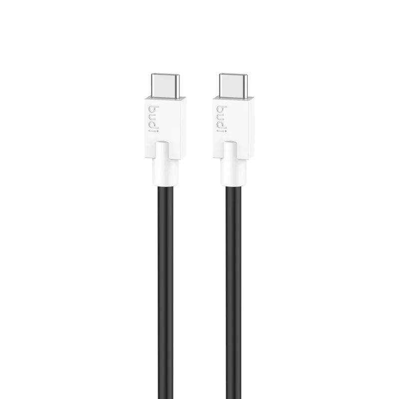 BUDI DC263TT12 1.2m USB C to USB C Data Cord PD 65W Fast Charging Soft TPE Cable - Black