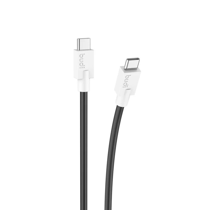 BUDI DC263TT12 1.2m USB C to USB C Data Cord PD 65W Fast Charging Soft TPE Cable - Black