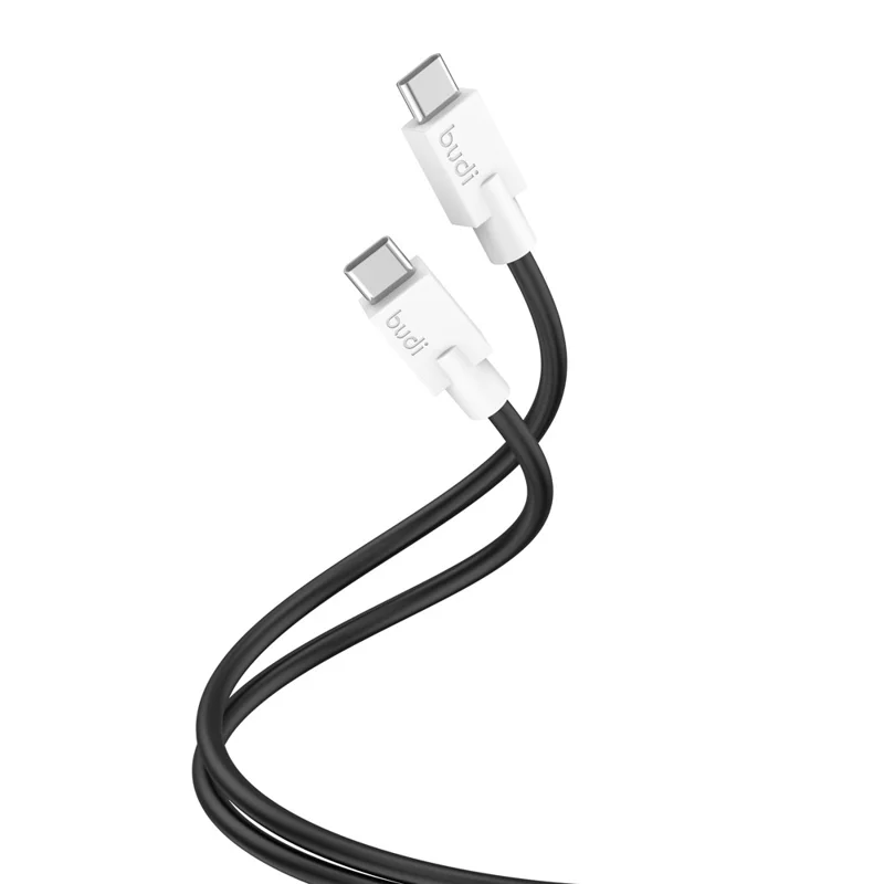 BUDI DC263TT12 1.2m USB C to USB C Data Cord PD 65W Fast Charging Soft TPE Cable - Black