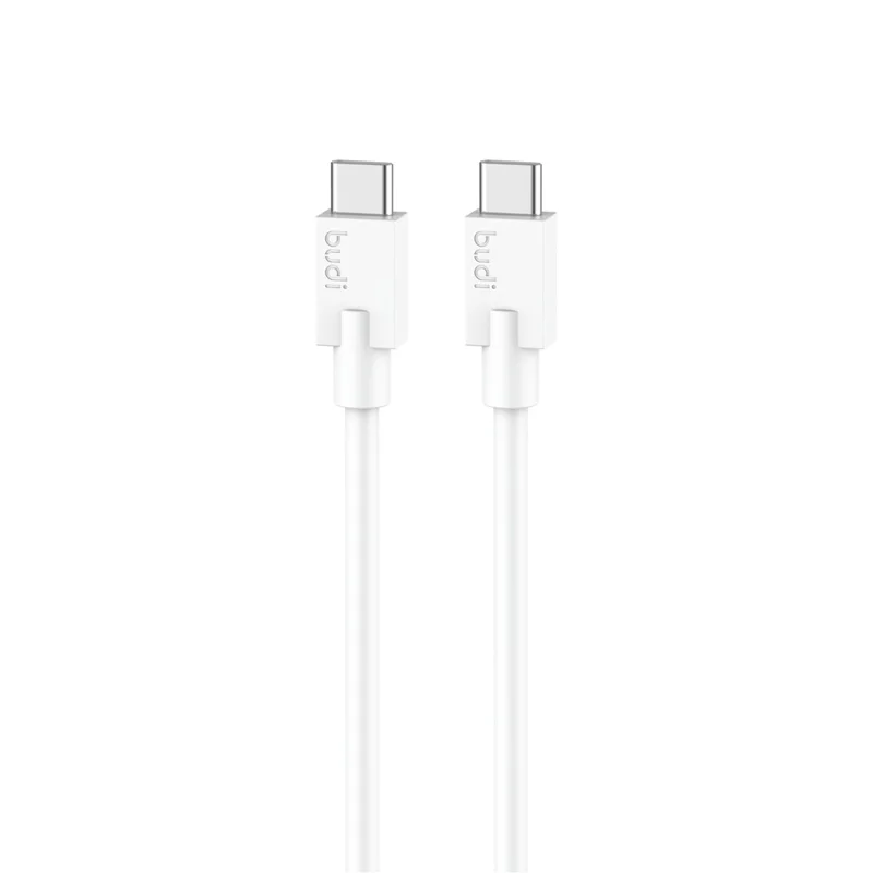 BUDI DC263TT12 1.2 متر كابل بيانات يو إس بي سي إلى يو إس بي سي، كابل سريع الشحن بقوة 65 واط من نوع PD، مصنوع من مادة TPE الناعمة - أبيض