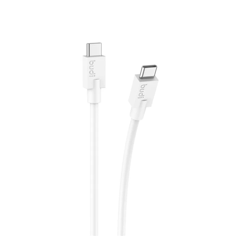 BUDI DC263TT12 1.2 متر كابل بيانات يو إس بي سي إلى يو إس بي سي، كابل سريع الشحن بقوة 65 واط من نوع PD، مصنوع من مادة TPE الناعمة - أبيض