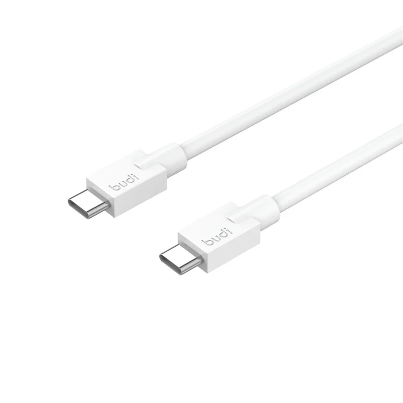 BUDI DC263TT12 1.2 متر كابل بيانات يو إس بي سي إلى يو إس بي سي، كابل سريع الشحن بقوة 65 واط من نوع PD، مصنوع من مادة TPE الناعمة - أبيض