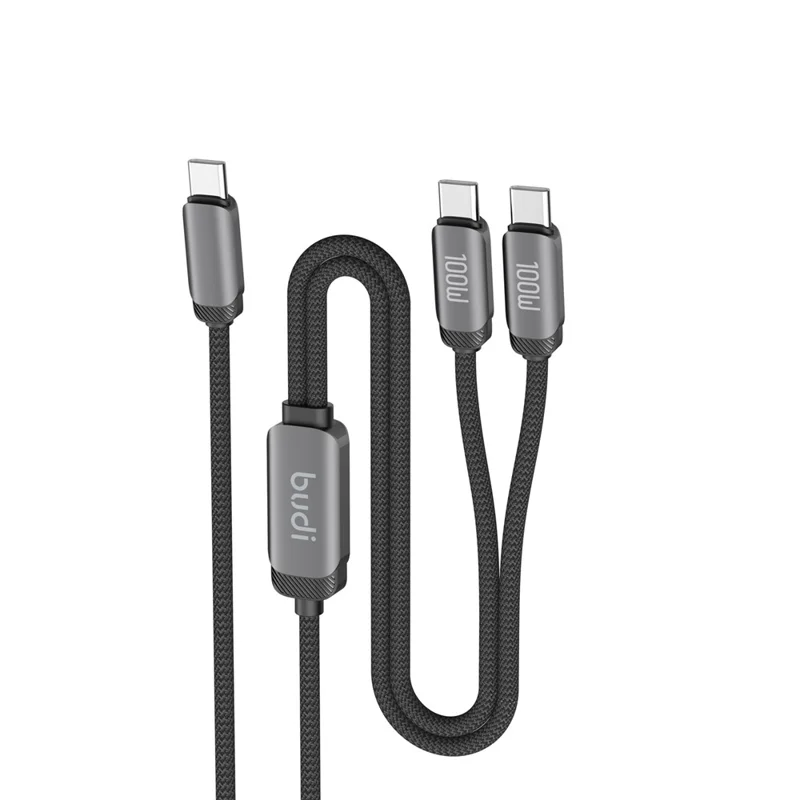 BUDI DC266TTT12B 1.2m PD 100W 2 in 1 USB C to USB C Fast Charging Data Braided Cable