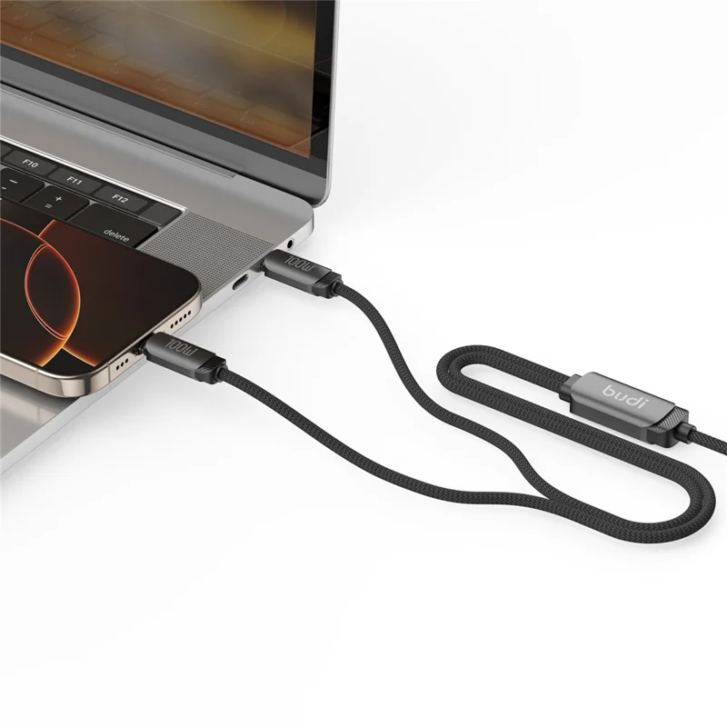 BUDI DC266TTT12B 1.2m PD 100W 2 in 1 USB C to USB C Fast Charging Data Braided Cable