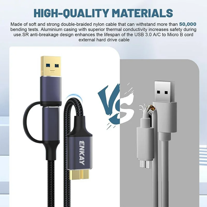 ENKAY HAT PRINCE 2 in 1 0.25m USB 3.0 A  /  Type-C to USB 3.0 Micro B Cable Camera Hard Drive Rapid Data Transfer