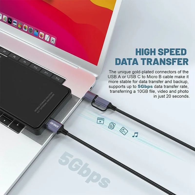 ENKAY HAT PRINCE 2 in 1 1m USB 3.0 A / Type-C to USB 3.0 Micro B Cable Camera Hard Drive Rapid Data Transfer