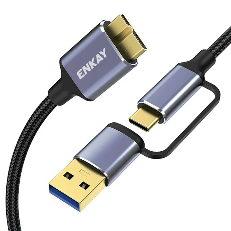 ENKAY HAT PRINCE 2 in 1 1.5m USB 3.0 A  /  Type-C to USB 3.0 Micro B Cable Camera Hard Drive Rapid Data Transfer