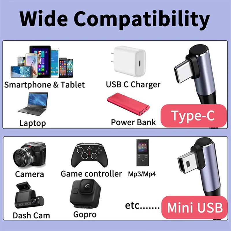 ENKAY HAT PRINCE 1m Angle Type-C to Angle Mini USB 2.0 Fast Charging Cable Efficient Data Transfer Cable