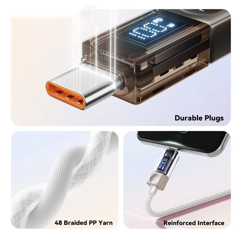 ESSAGER 1m USB-A to Type-C Cable 7A Data Cable Crystal Clear Digital Display Charging Cord - Blue