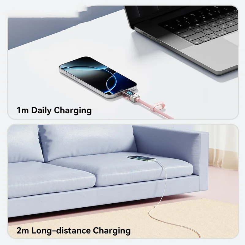 ESSAGER 1m Type-C to Type-C Charging Cable 100W Transparent Digital Display Data Cable - White