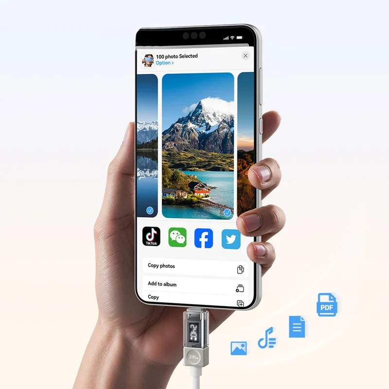 ESSAGER 1m Type-C to Type-C Charging Cable 100W Transparent Digital Display Data Cable - White