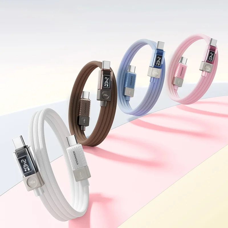 ESSAGER 1m Type-C to Type-C Charging Cable 100W Transparent Digital Display Data Cable - White