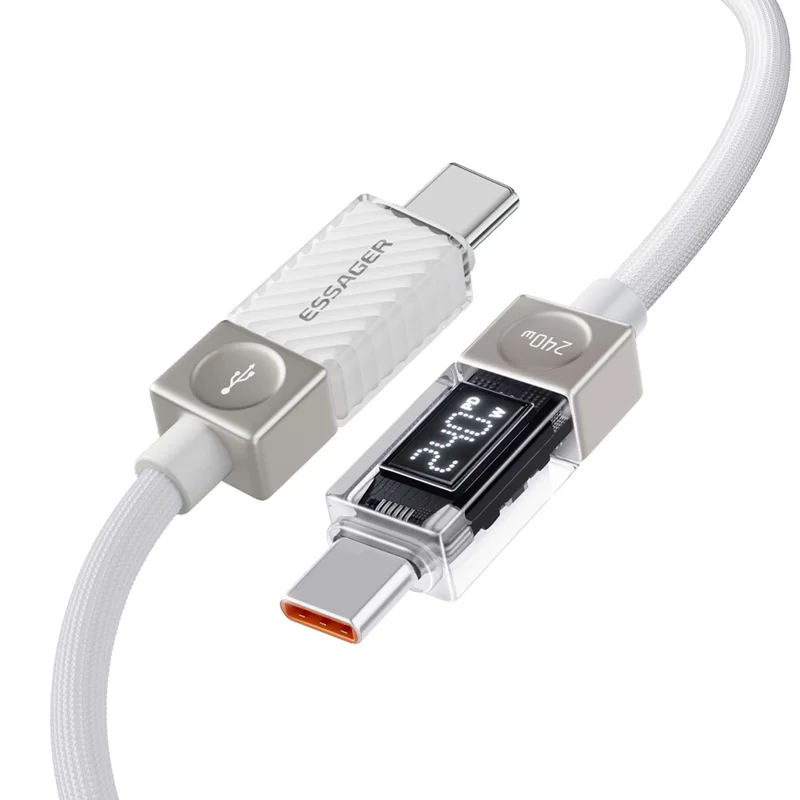 ESSAGER 1m Type-C to Type-C Charging Cable 100W Transparent Digital Display Data Cable - White