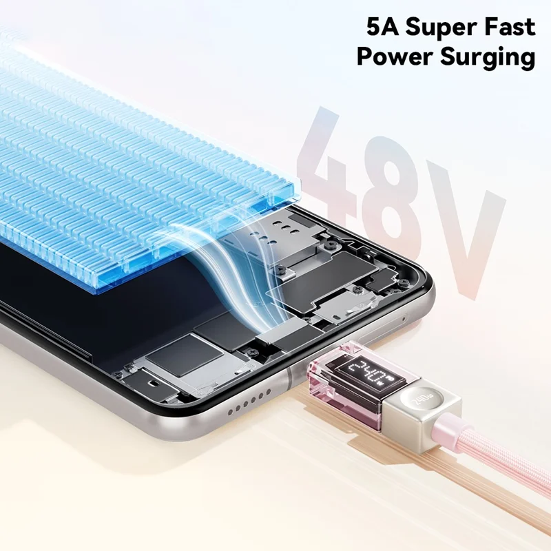 ESSAGER 1m Type-C to Type-C Charging Cable 100W Transparent Digital Display Data Cable - White