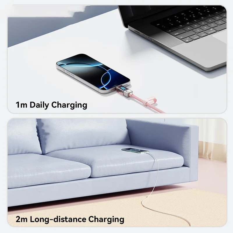 ESSAGER 2m 240W Type-C to Type-C Fast Charging Cable Clear Digital Display Data Cable - Blue