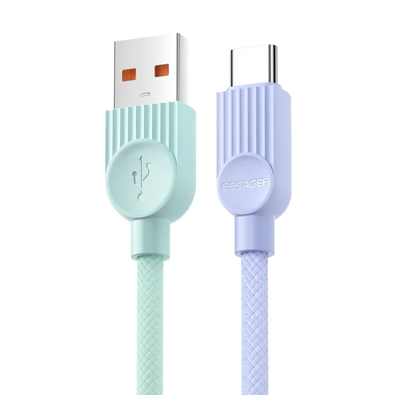 ESSAGER ES-X73 TPE 0.25m A-C 7A 100W Data Cable USB-A to Type-C Fast Charging Cord Smart Chip Control - Viola Verde