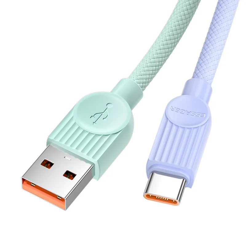 ESSAGER ES-X73 1m USB-A to Type-C Cable 7A 100W Fast Charging Data Sync Cord for Phone  /  Tablet - Purple  /  Green