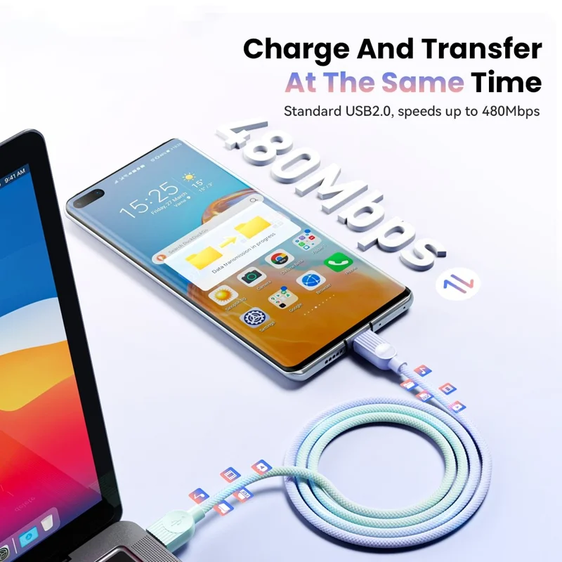 ESSAGER ES-X73 1m USB-A to Type-C Cable 7A 100W Fast Charging Data Sync Cord for Phone  /  Tablet - Purple  /  Green