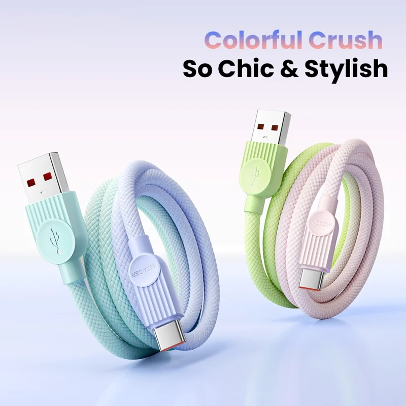 ESSAGER ES-X73 2m USB-A to Type-C Cable 7A 100W Fast Charging Data Sync Cord for Phone  /  Tablet - Purple  /  Green