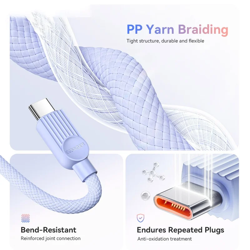 ESSAGER ES-X73 0.25m USB-C to USB-C Cable 60W Fast Charging Data Cable Smart Chip Control - Purple  /  Green