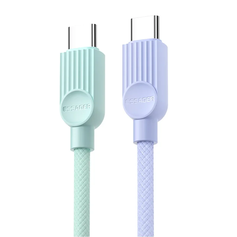 ESSAGER ES-X73 0.25m USB-C to USB-C Cable 60W Fast Charging Data Cable Smart Chip Control - Purple  /  Green