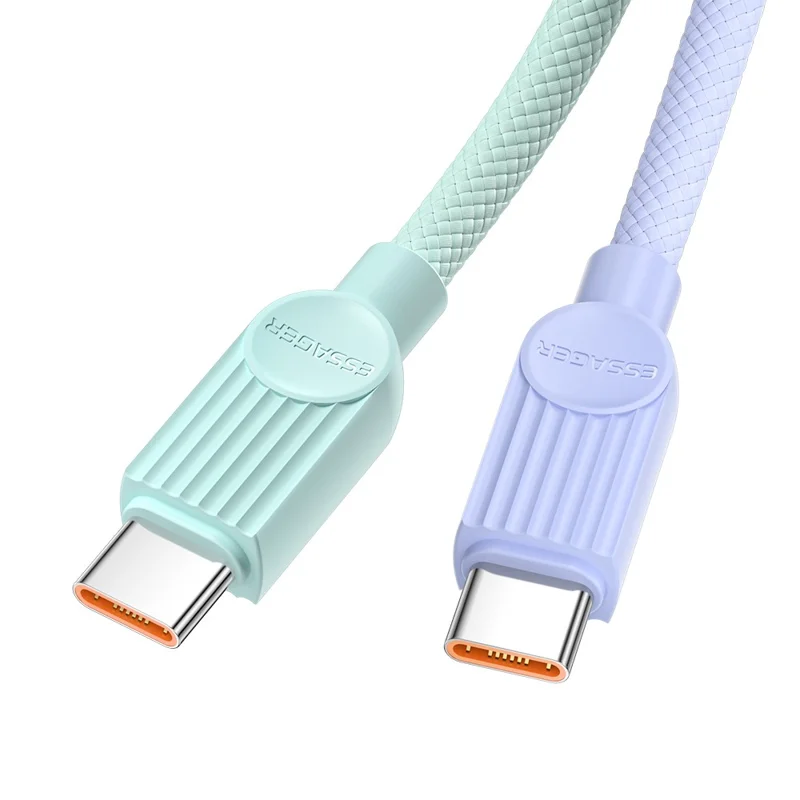 ESSAGER ES-X73 0.25m USB-C to USB-C Cable 60W Fast Charging Data Cable Smart Chip Control - Purple  /  Green