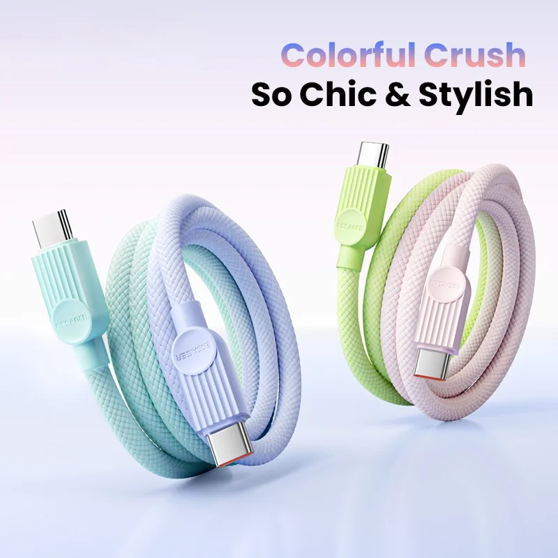 ESSAGER ES-X73 1m USB-C to USB-C Cable 60W Fast Charging Data Cable Smart Chip Control - Purple  /  Green