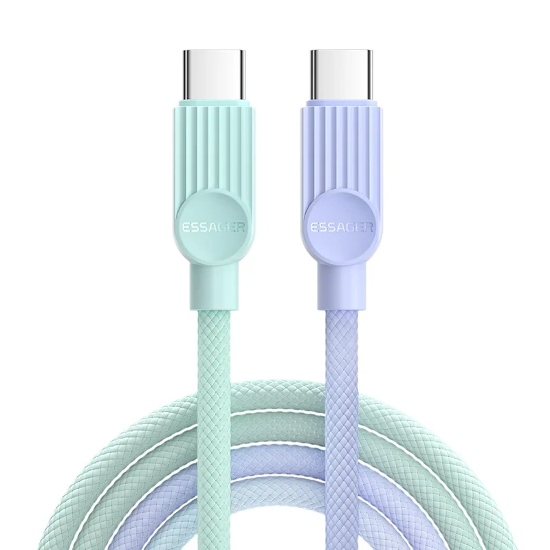 ESSAGER ES-X73 2m USB-C to USB-C Cable 60W Fast Charging Data Cable Smart Chip Control - Purple  /  Green