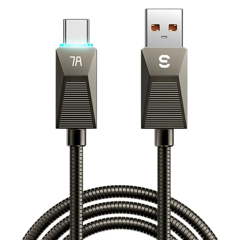 ESSAGER 1m USB A to USB C Stainless Steel Cable 7A Fast Charging 480Mbps Data Sync Cord