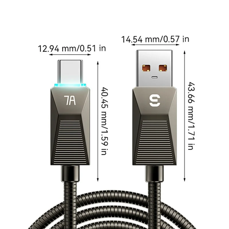 ESSAGER 1m USB A to USB C Stainless Steel Cable 7A Fast Charging 480Mbps Data Sync Cord