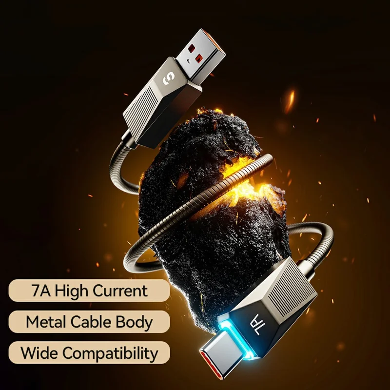 ESSAGER 2m USB A to USB C Stainless Steel Cable 7A Fast Charging 480Mbps Data Sync Cord