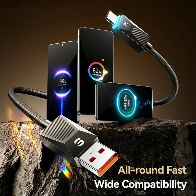 ESSAGER 2m USB A to USB C Stainless Steel Cable 7A Fast Charging 480Mbps Data Sync Cord